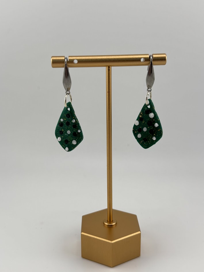 Green Polka Dot Drop Earrings