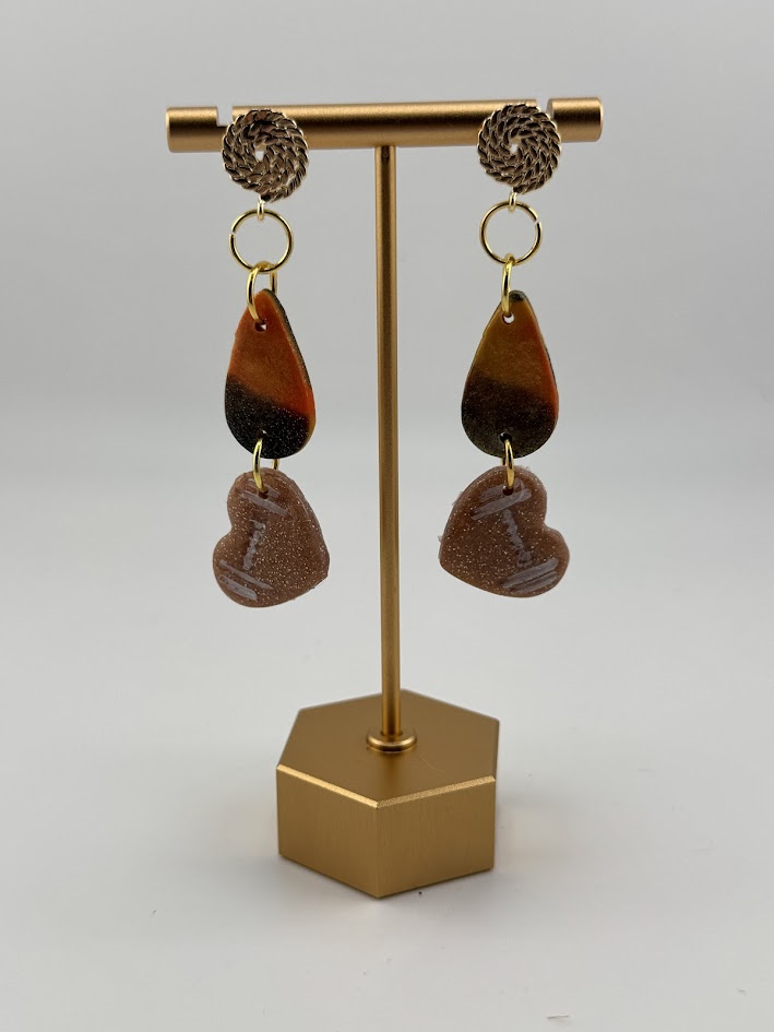 Handmade Ceramic Heart Football Drop Earrings