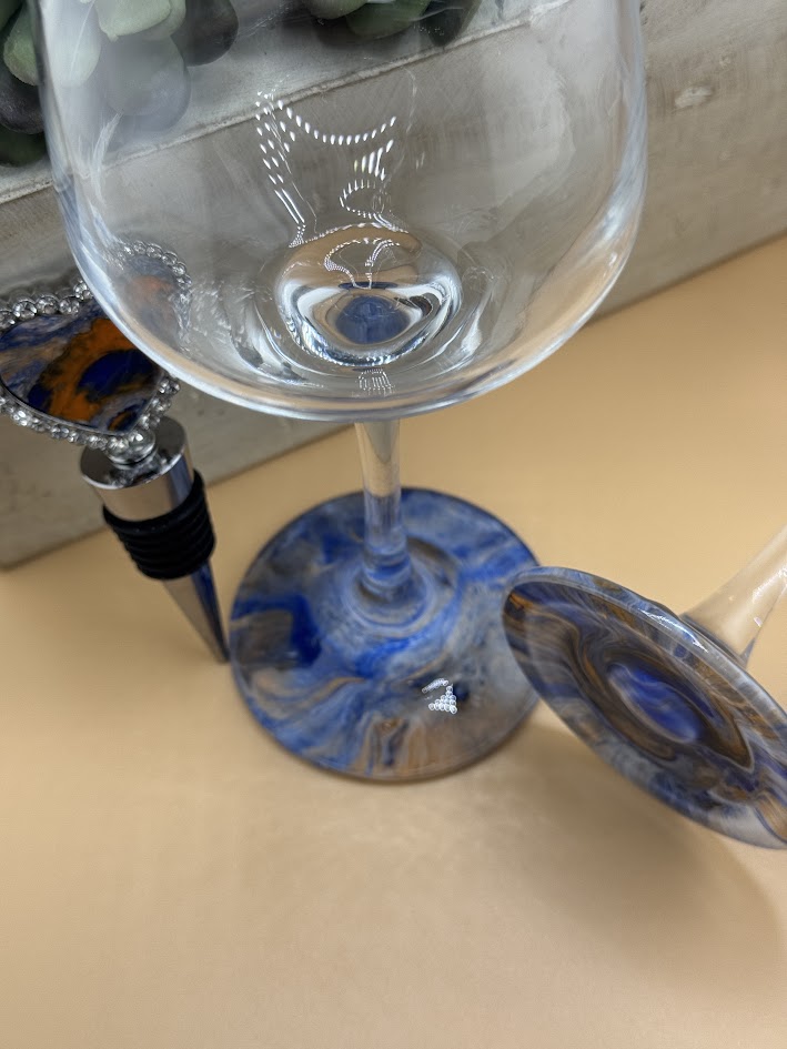 Handcrafted Blue Resin Wine Glass