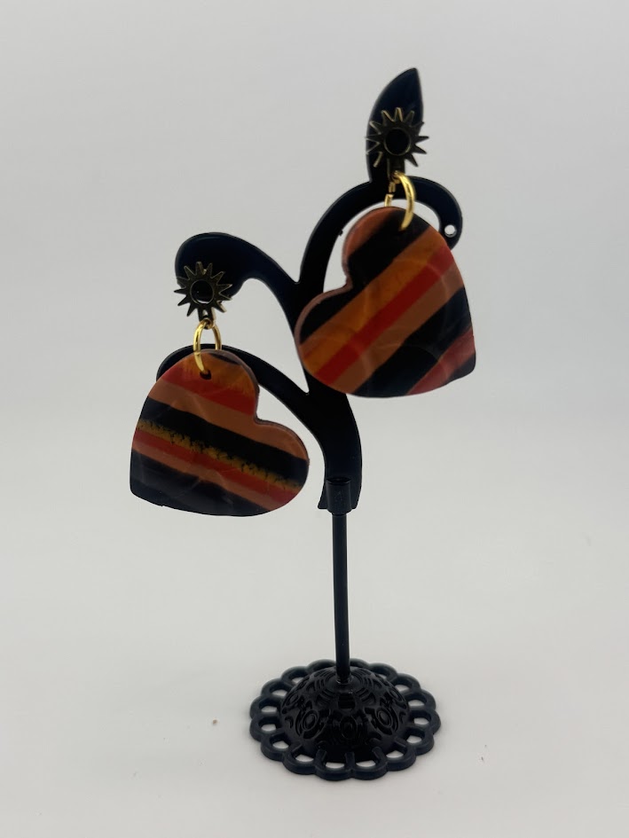 Handmade Heart-Shaped Striped Earrings