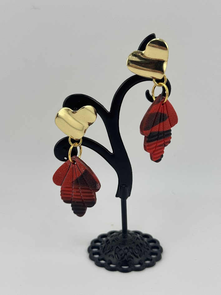 Gold Heart and Red Leaf Earrings