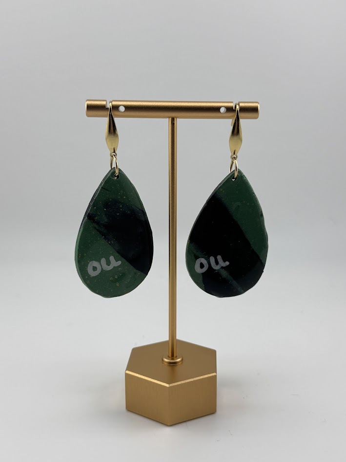 Handmade Green Ohio University Teardrop Earrings
