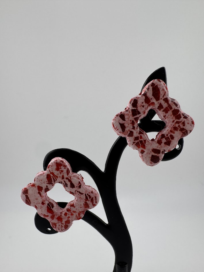 Red and White Resin Earrings