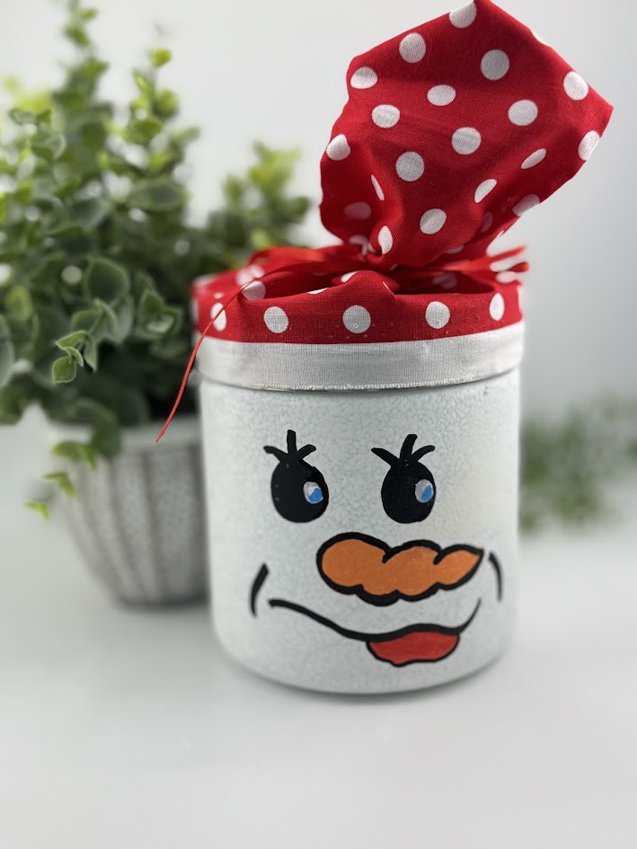 Snowman-themed gift jar