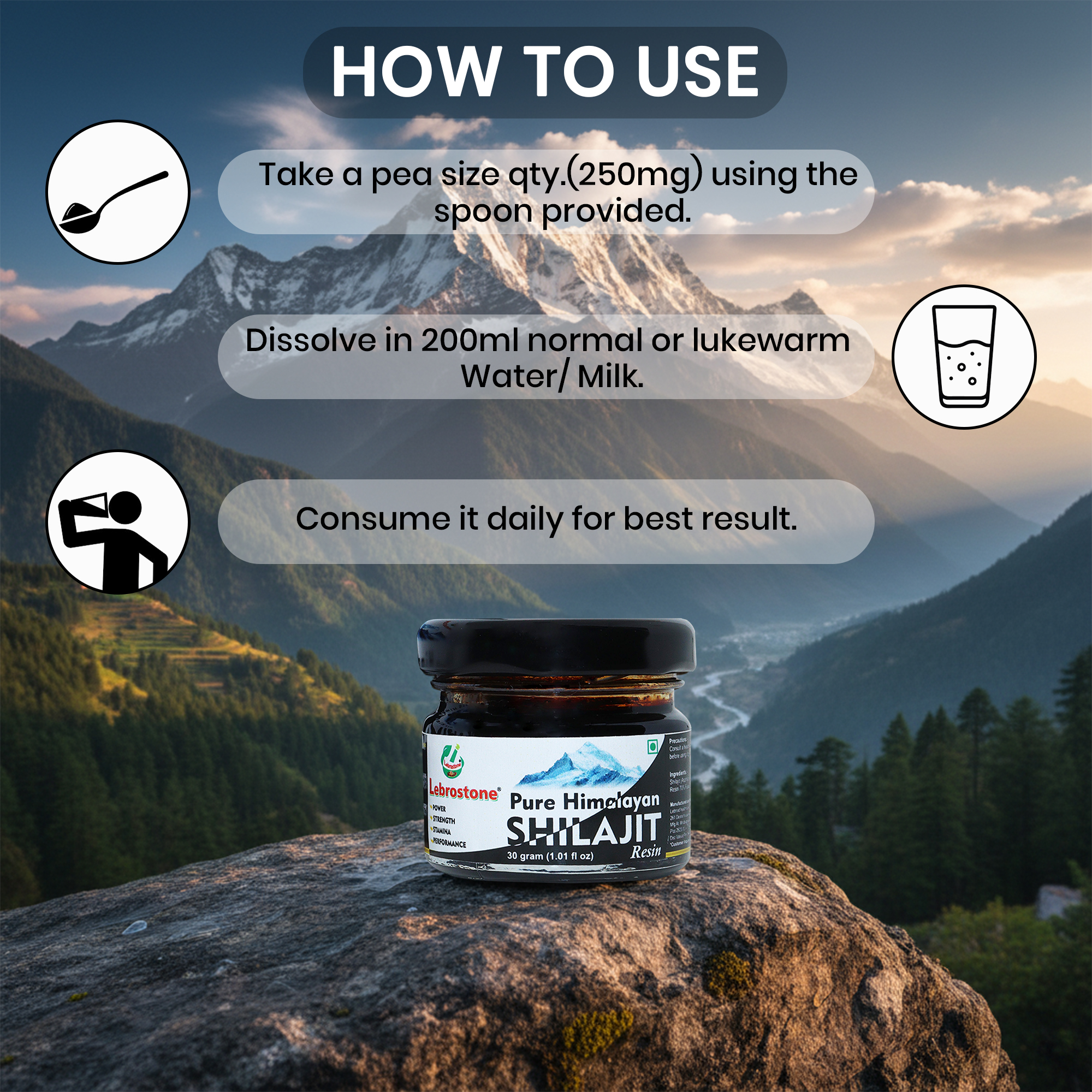 Lebrostone Pure Himalayan Shilajit Resin | Natural Energy & Testosterone Booster | 75% Fulvic Acid | Authentic Ayurvedic Rasayana | Strength, Stamina & Vitality - 30g