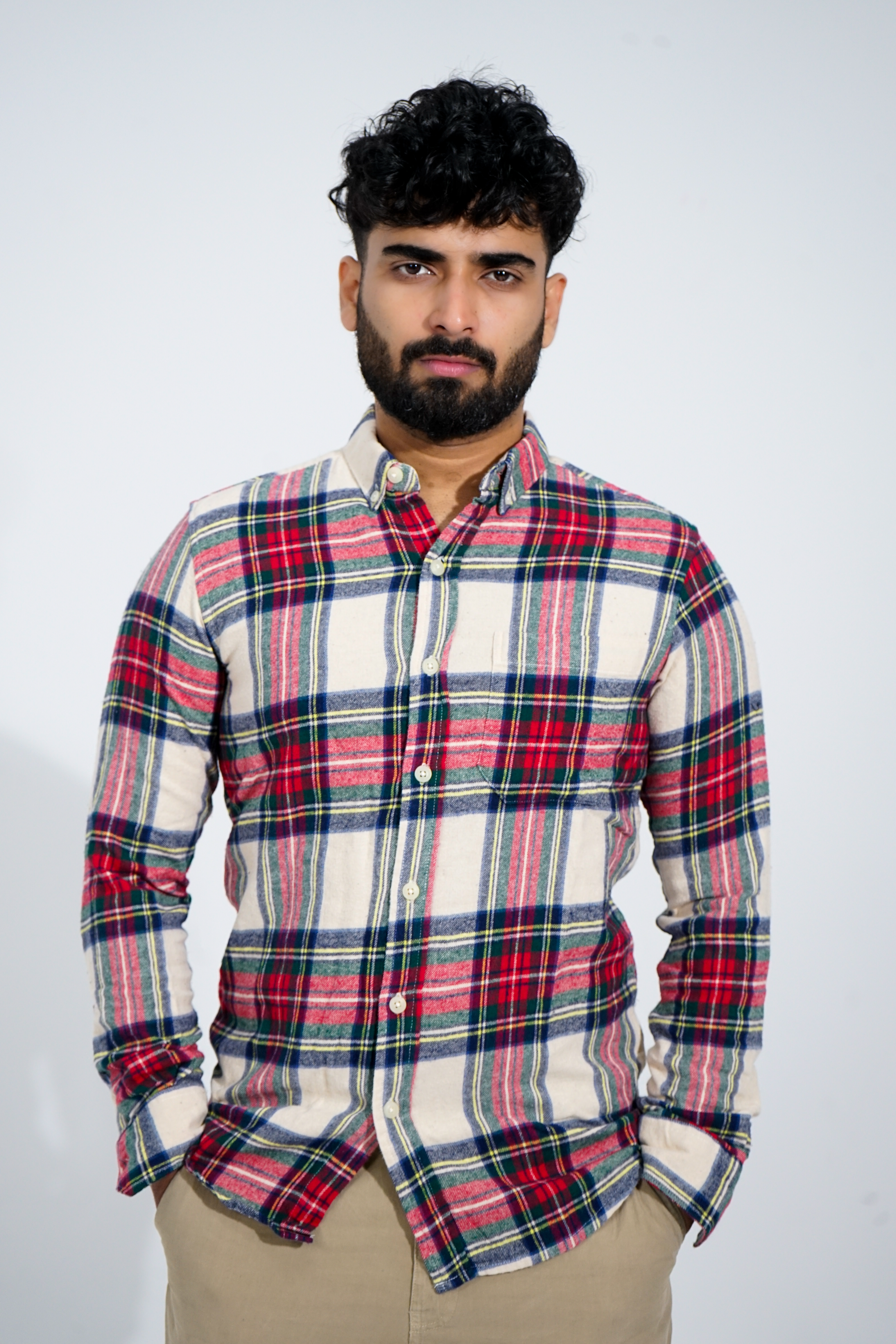 Red Checked Slim Fit Shirt with Patch Pocket