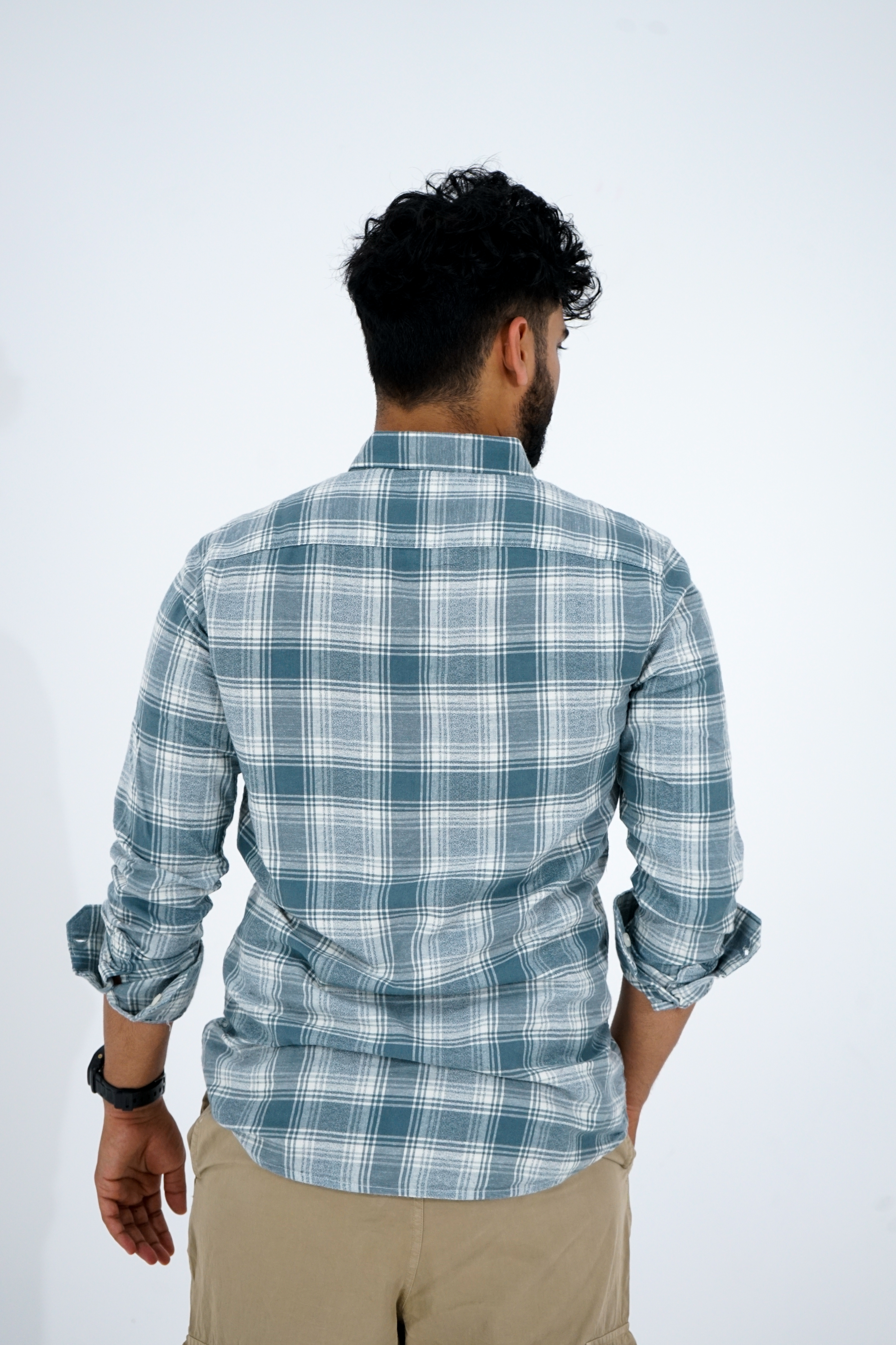Frost Teal with White Faded Casual Checkered Shirt