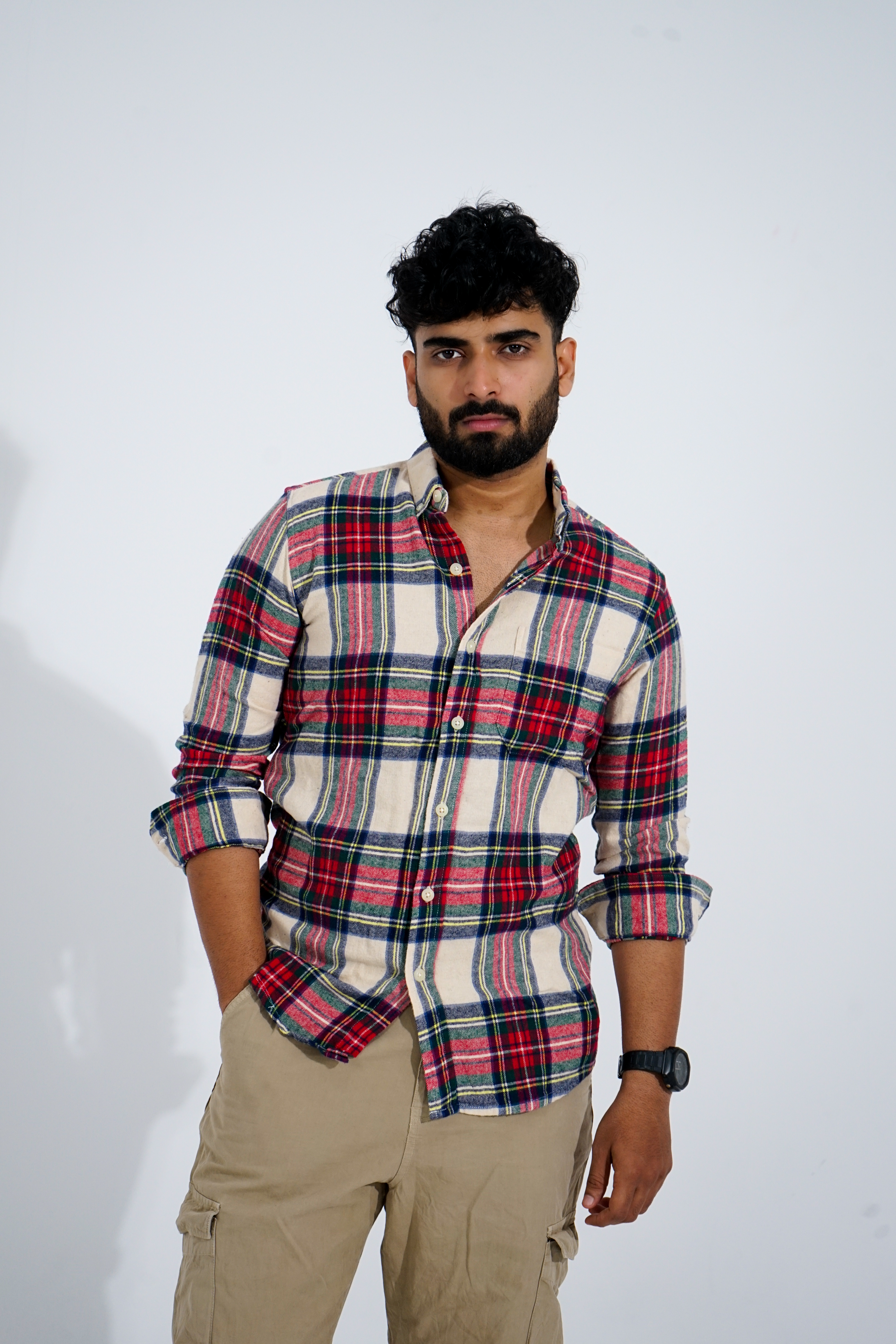 Red Checked Slim Fit Shirt with Patch Pocket
