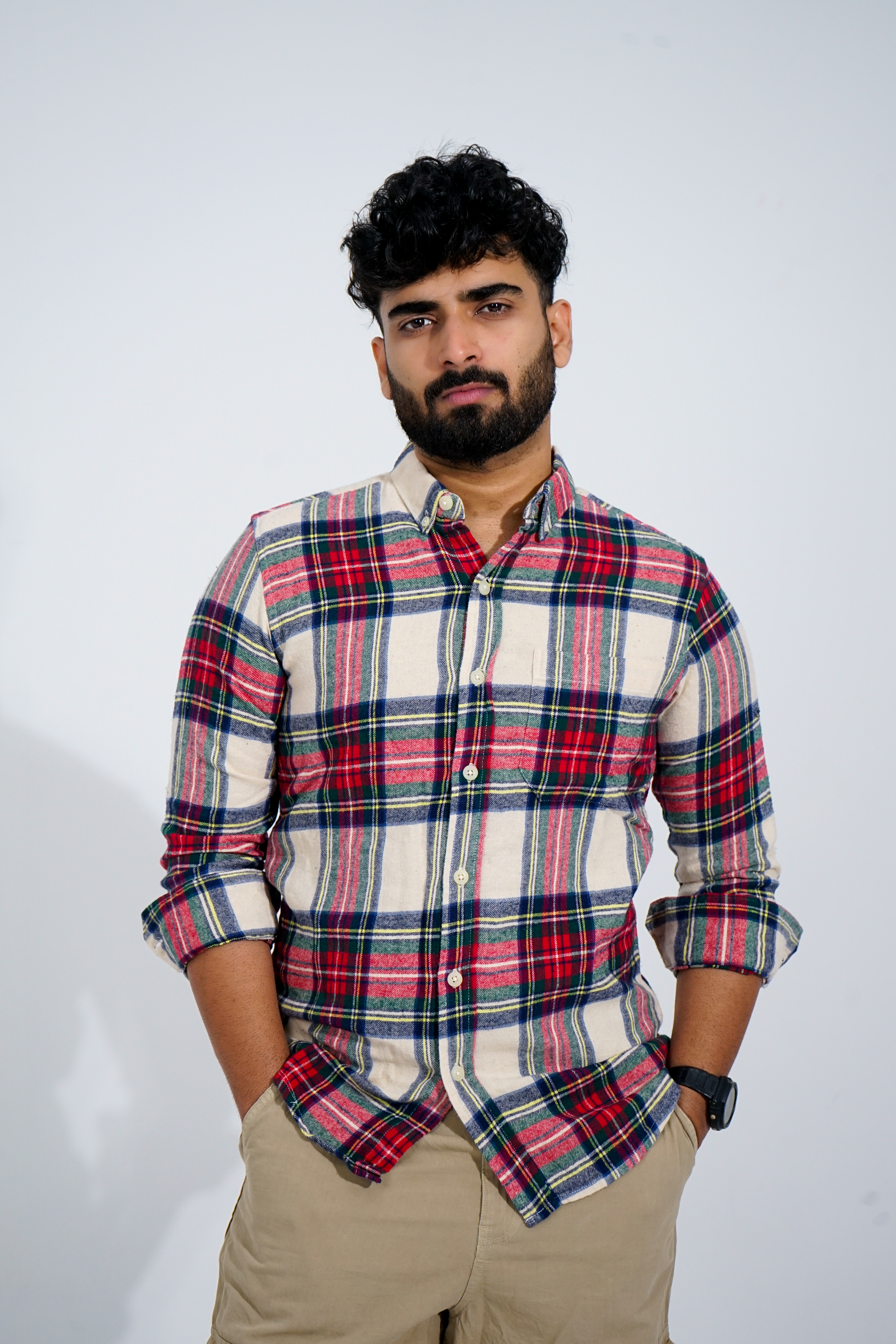 Red Checked Slim Fit Shirt with Patch Pocket