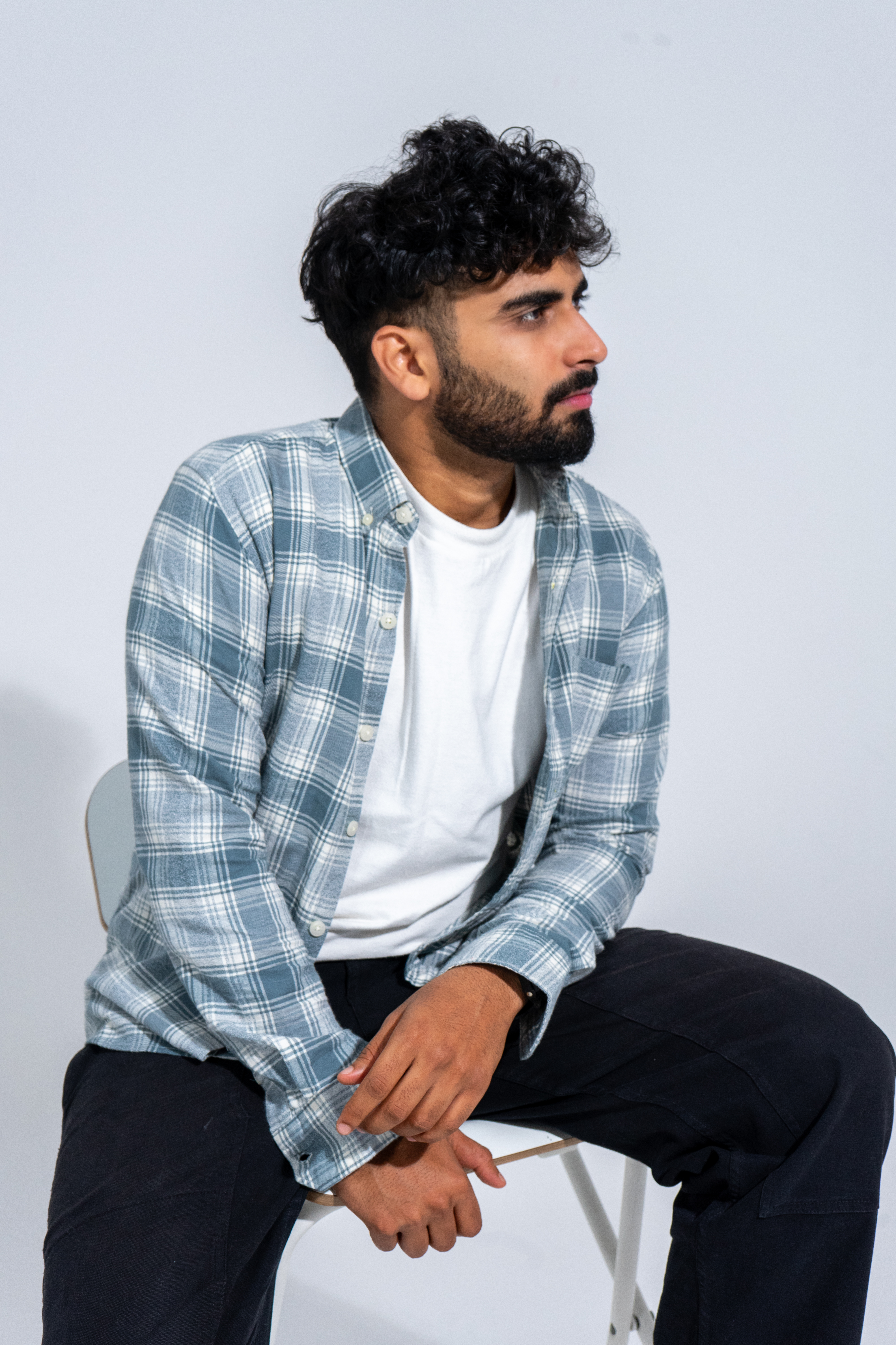 Frost Teal with White Faded Casual Checkered Shirt