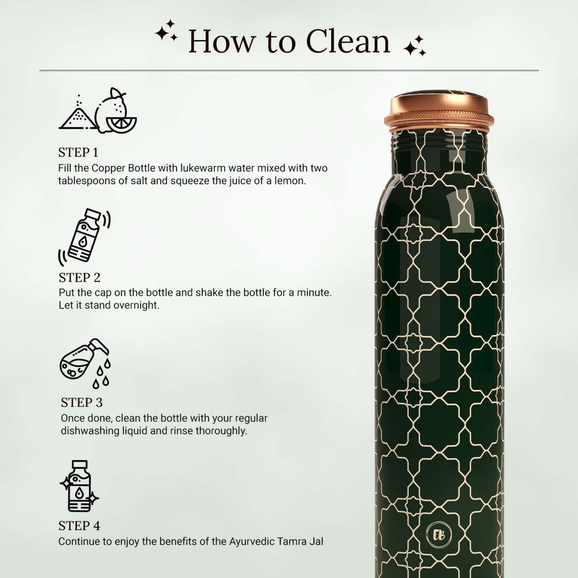 Pure Copper Water Bottle For Drinking with Arabic Green Printed Standard Design Gifts for Him and Her