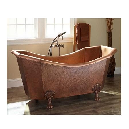 Classic Copper Freestanding Bathtub – Handcrafted Rustic Soaking Tub for Timeless Bathroom Décor