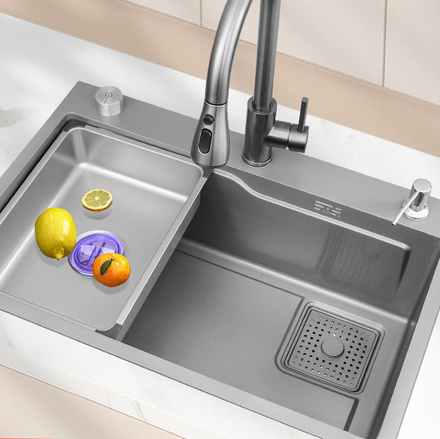 Premium Stainless Steel Single Bowl Kitchen Sink with Pull-Out Faucet – Modern Luxury Design