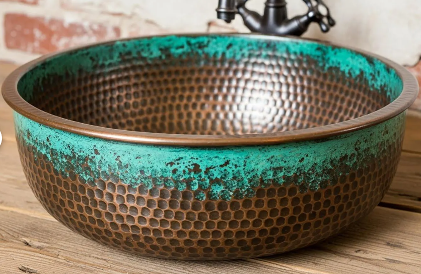 Complete Copper Bathroom Sink Combo Set, Handmade Hammered Vessel Basin with Faucet and Drain Assembly, Rustic Antique Vanity Bowl for Countertop Installation