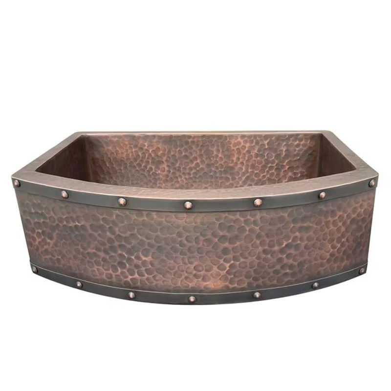 Antique Copper Vessel Sink Kit, Handmade Oval Bathroom Basin with Tall Faucet and Pop Up Drain, Rustic Vanity Bowl for Countertop Use