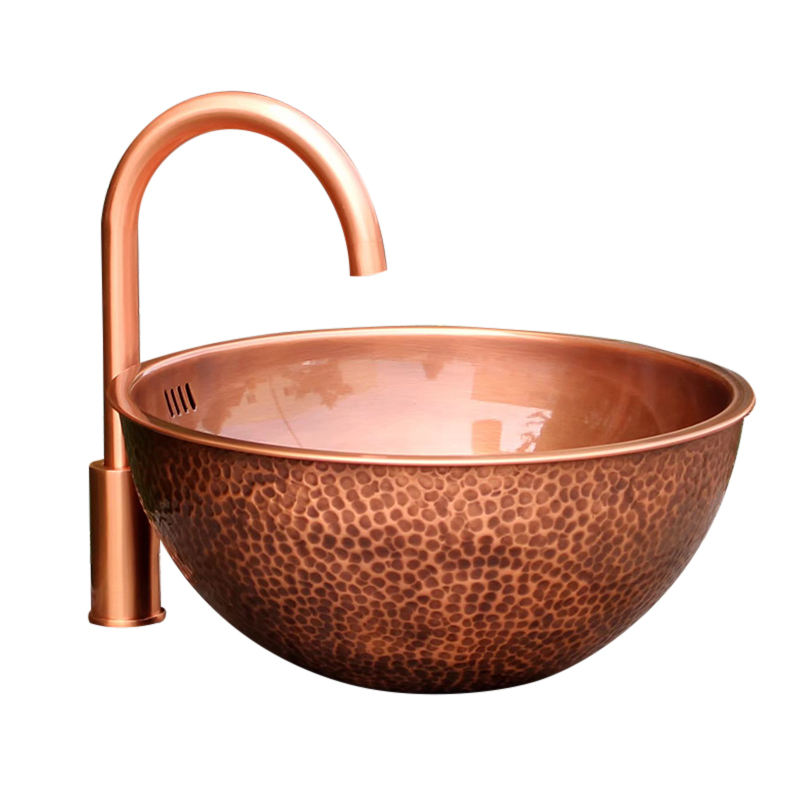 Handcrafted Copper Bowl Sink, Antique Green Patina, Rustic Hammered Vessel Basin for Bathroom & Kitchen