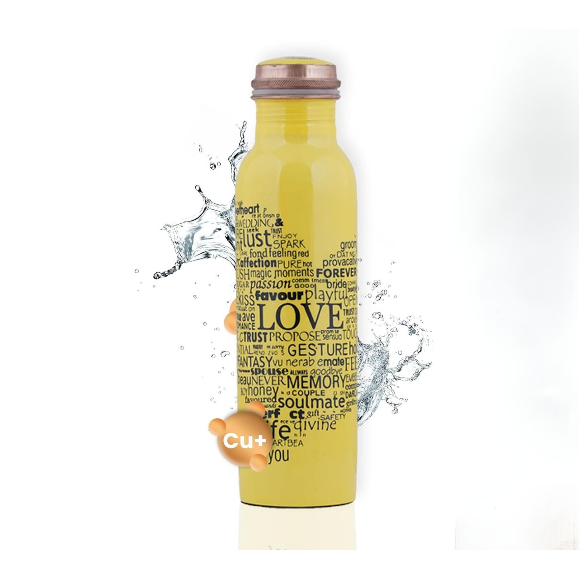 Craft Trade Printed Pure Copper Bottle with Lid and Carry Bag for Drinking Water BPA Free Leak Proof Boosts Immunity, Supports Digestive & Liver Health, Ayurveda Inspired 34oz - 1 Litre Yellow
