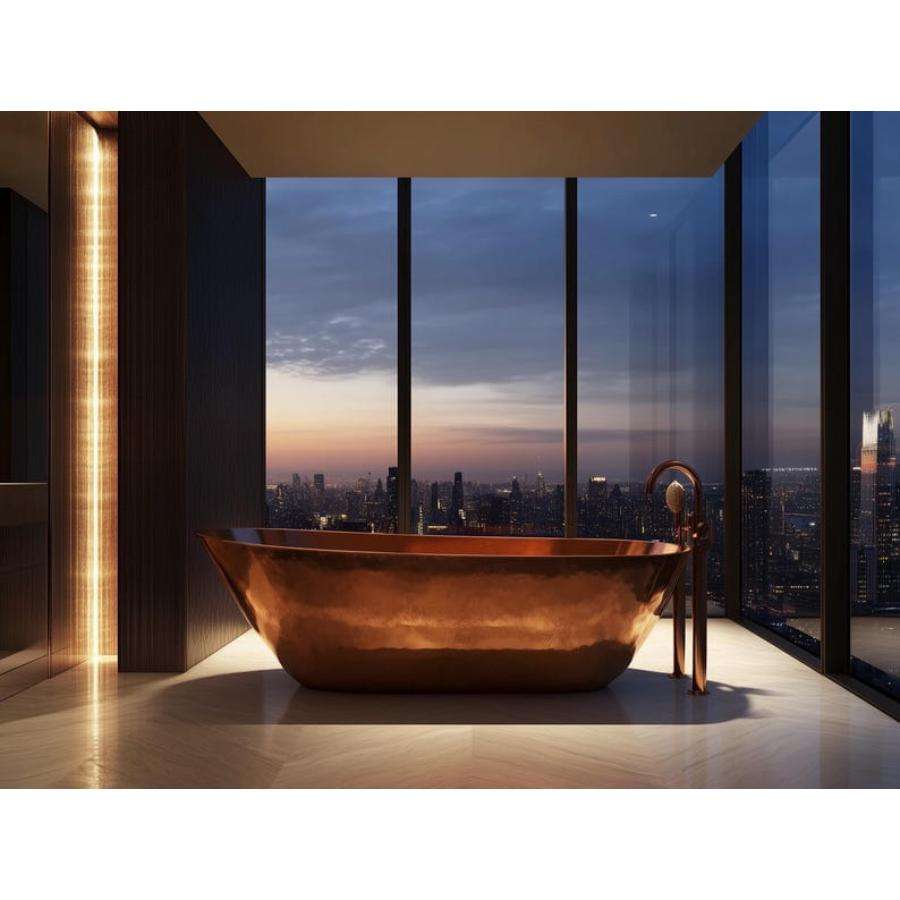Luxury Copper Freestanding Bathtub – Handcrafted Vintage Soaking Tub for Elegant Bathroom Interiors