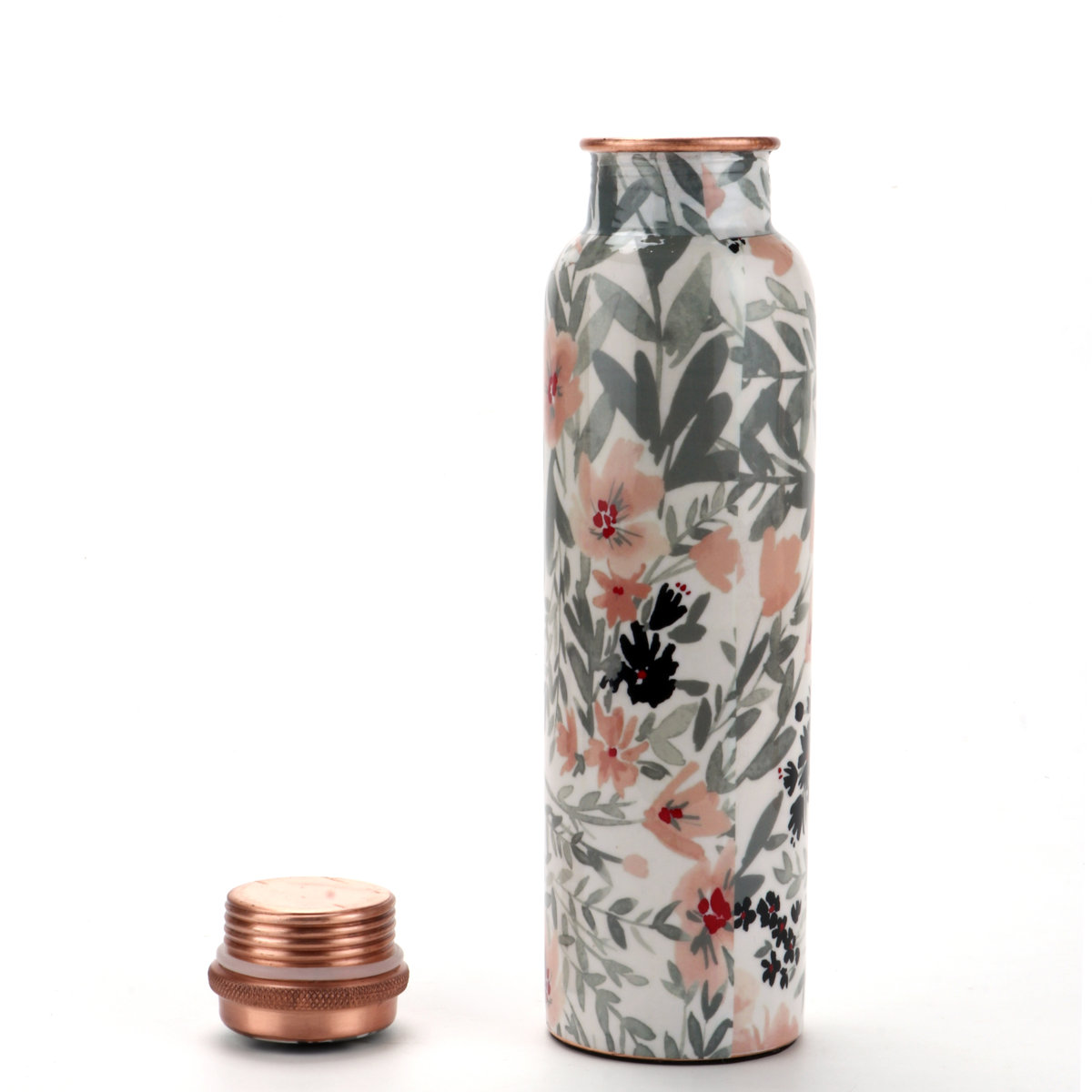 Handcrafted Copper Water Bottle 33.8oz Floral Print Leakproof