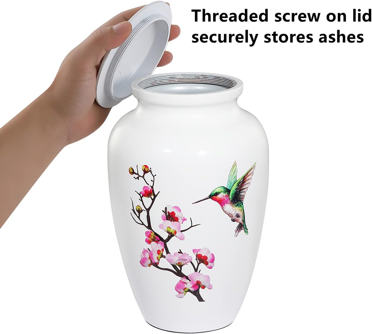 Hummingbird Cremation Urn for Adult Ashes - White Funeral Urn, Large Decorative With Velvet Bag, 200 Lbs Capacity, for Human Ashes Female and Male