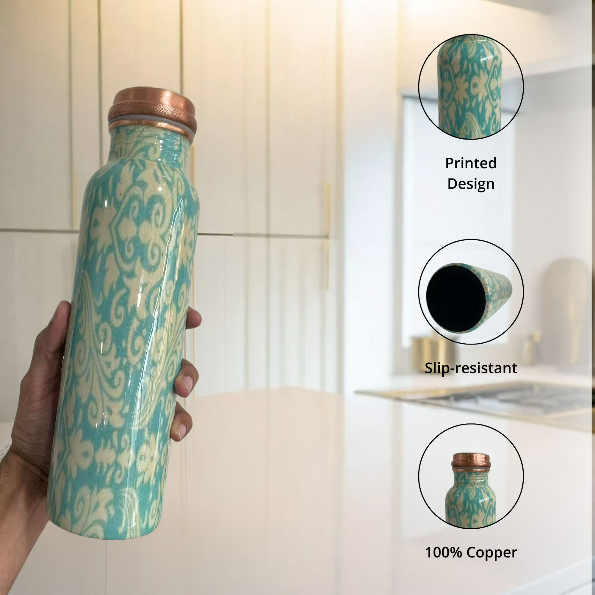 34 oz Copper Water Bottle Leakproof Durable Metal Travel Bottle – Abstract Blue