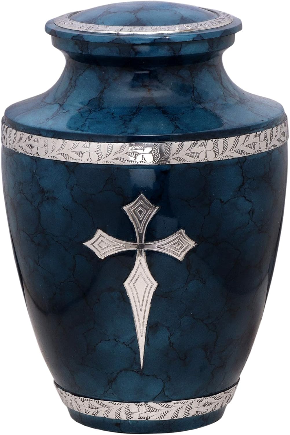 Cross Blue Cloud Decorative Cremation Urn for Adult Ashes – Human Memorial Urn for Men & Women, Burial & Funeral, 200 Cubic Inches with Satin Bag