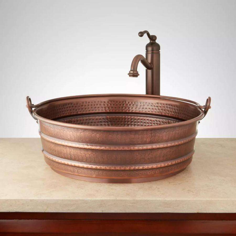 Rustic Handmade Copper Vessel Sink, Hammered Finish Wash Basin for Bathroom & Kitchen Décor