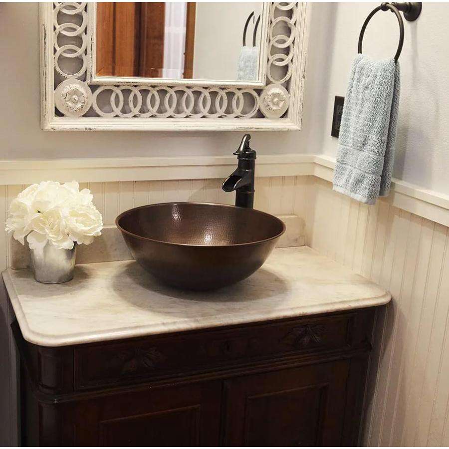Vintage Handcrafted Copper Vessel Sink – Antique Round Bathroom Wash Basin for Rustic Farmhouse Vanity and Luxury Countertop Décor