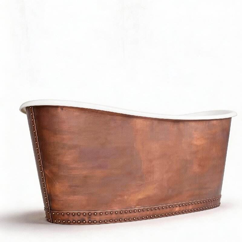 Rustic Copper Freestanding Bathtub – Handcrafted Luxury Soaking Tub for Elegant Bathroom Spaces