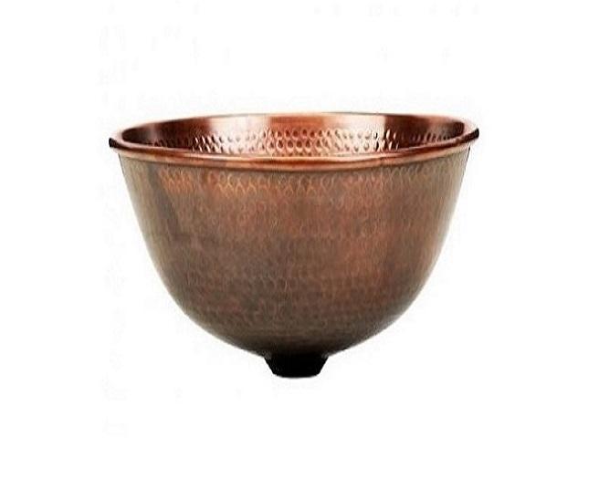 Handcrafted Copper Bathroom Sink, Hammered Finish Vessel Basin with Green Patina, Rustic Round Wash Bowl