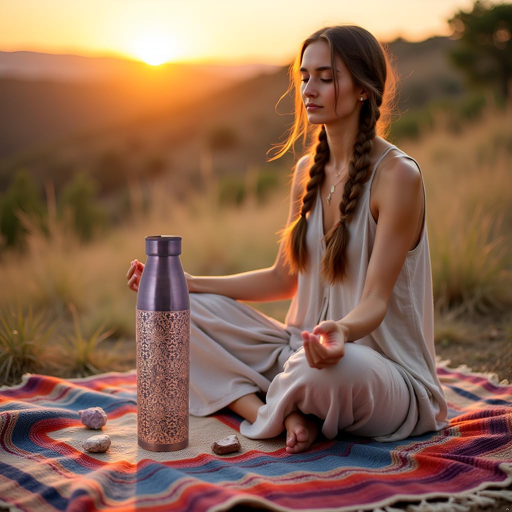 Pure Copper Water Bottle – Ayurvedic Health Benefits | Handcrafted Leak-Proof Copper Vessel for Fitness, Yoga, and Daily Use | Eco-Friendly with Certificate of Purity