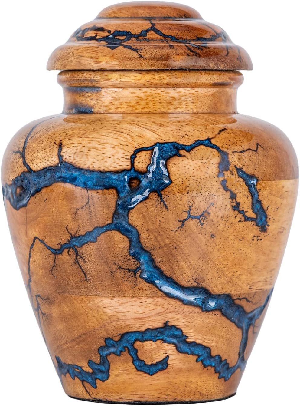 Wooden Cremation Urns for Human Ashes Adult Male 20 Cubic Inches - Urns for Ashes for Women & Men - Blue Urn for Ashes Adult Male - Decorative Urns - Burial and Funeral Urn - Blue, Small 20lbs
