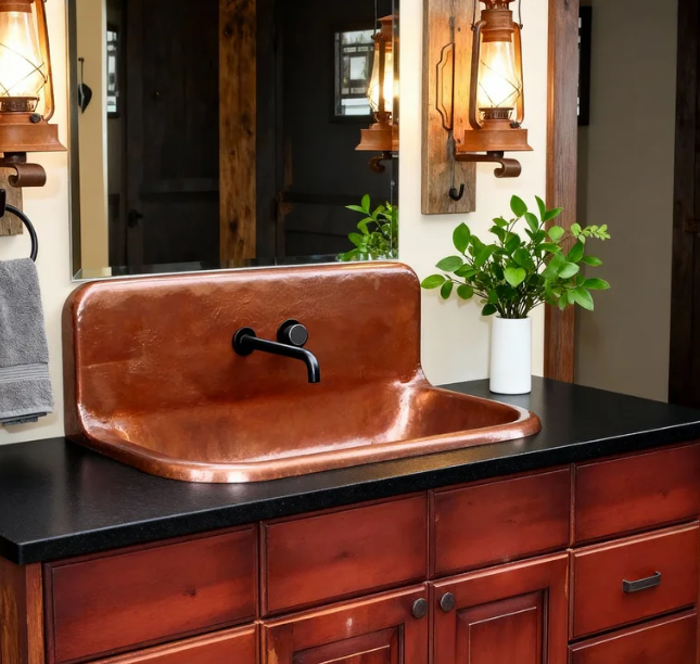 Round Copper Vessel Sink with Green Patina Finish, Hand Hammered Bathroom Wash Basin for Modern Vanity