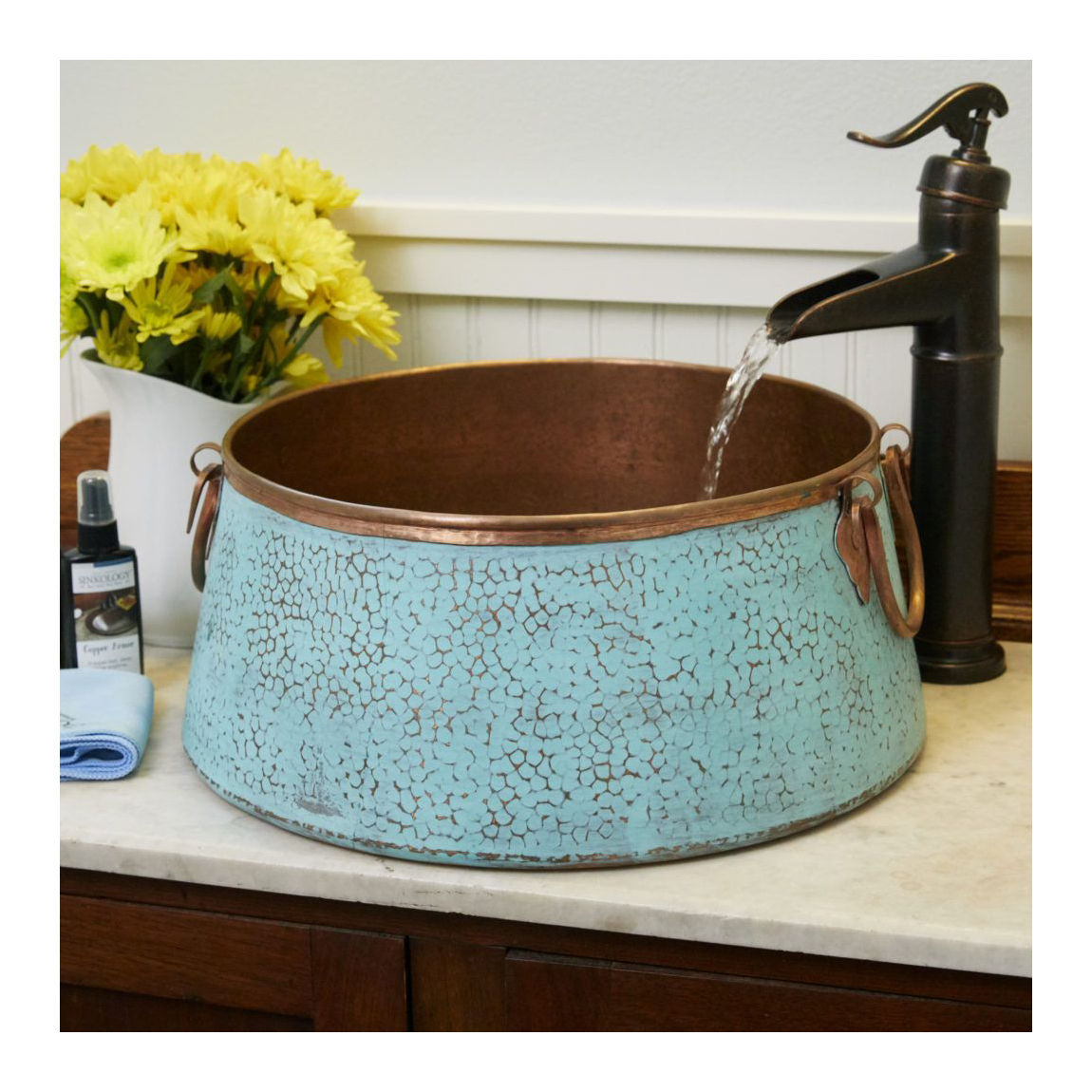Luxury Hammered Copper Sink Set, Handcrafted Bathroom Vessel Basin with Matching Faucet and Drain, Rustic Farmhouse Countertop Vanity Bowl