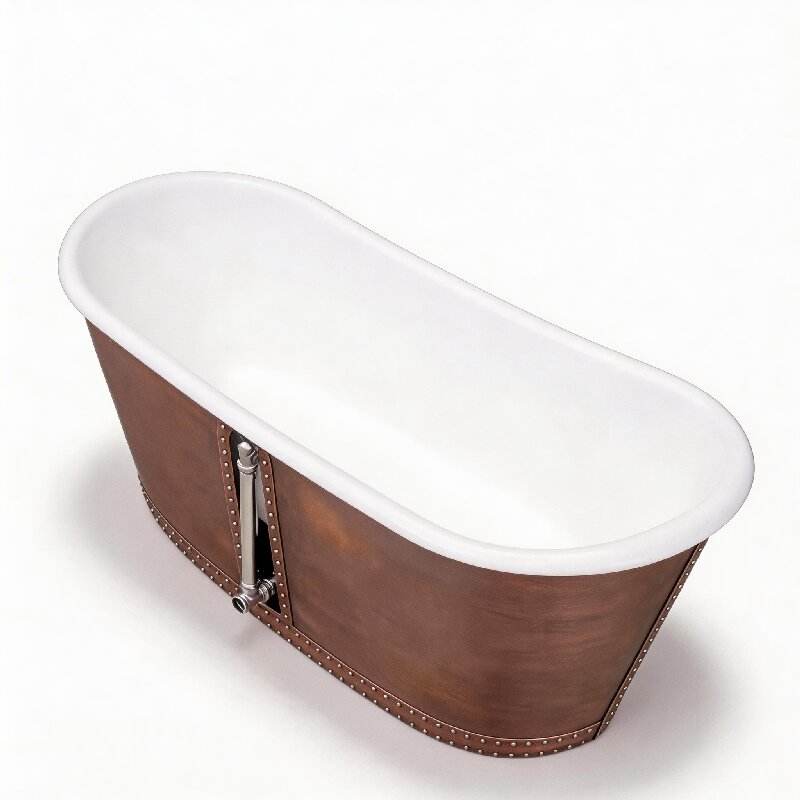 Rustic Copper Freestanding Bathtub – Handcrafted Luxury Soaking Tub for Elegant Bathroom Spaces