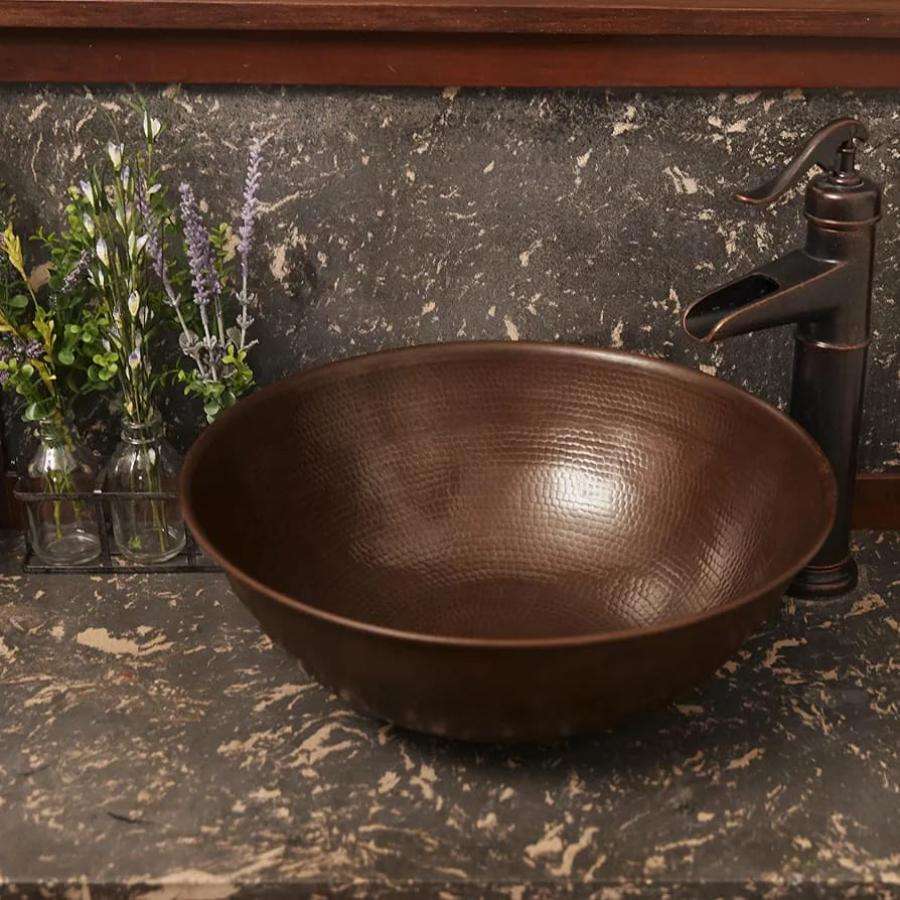 Vintage Handcrafted Copper Vessel Sink – Antique Round Bathroom Wash Basin for Rustic Farmhouse Vanity and Luxury Countertop Décor