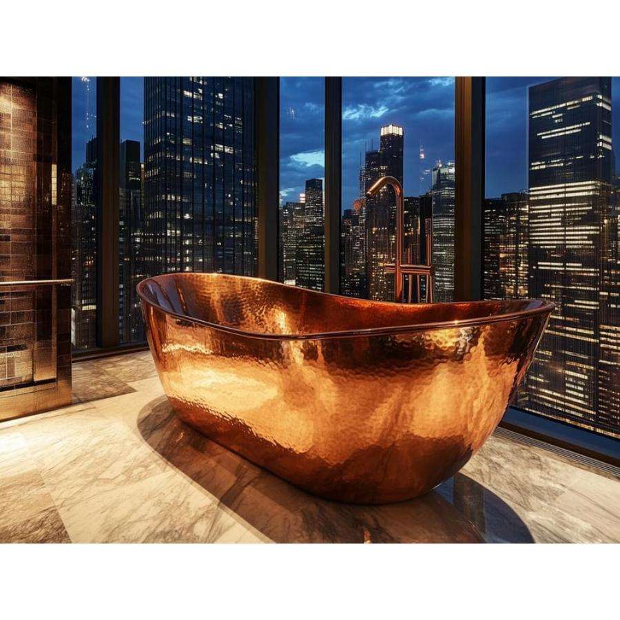 Luxury Copper Freestanding Bathtub – Handcrafted Vintage Soaking Tub for Elegant Bathroom Interiors
