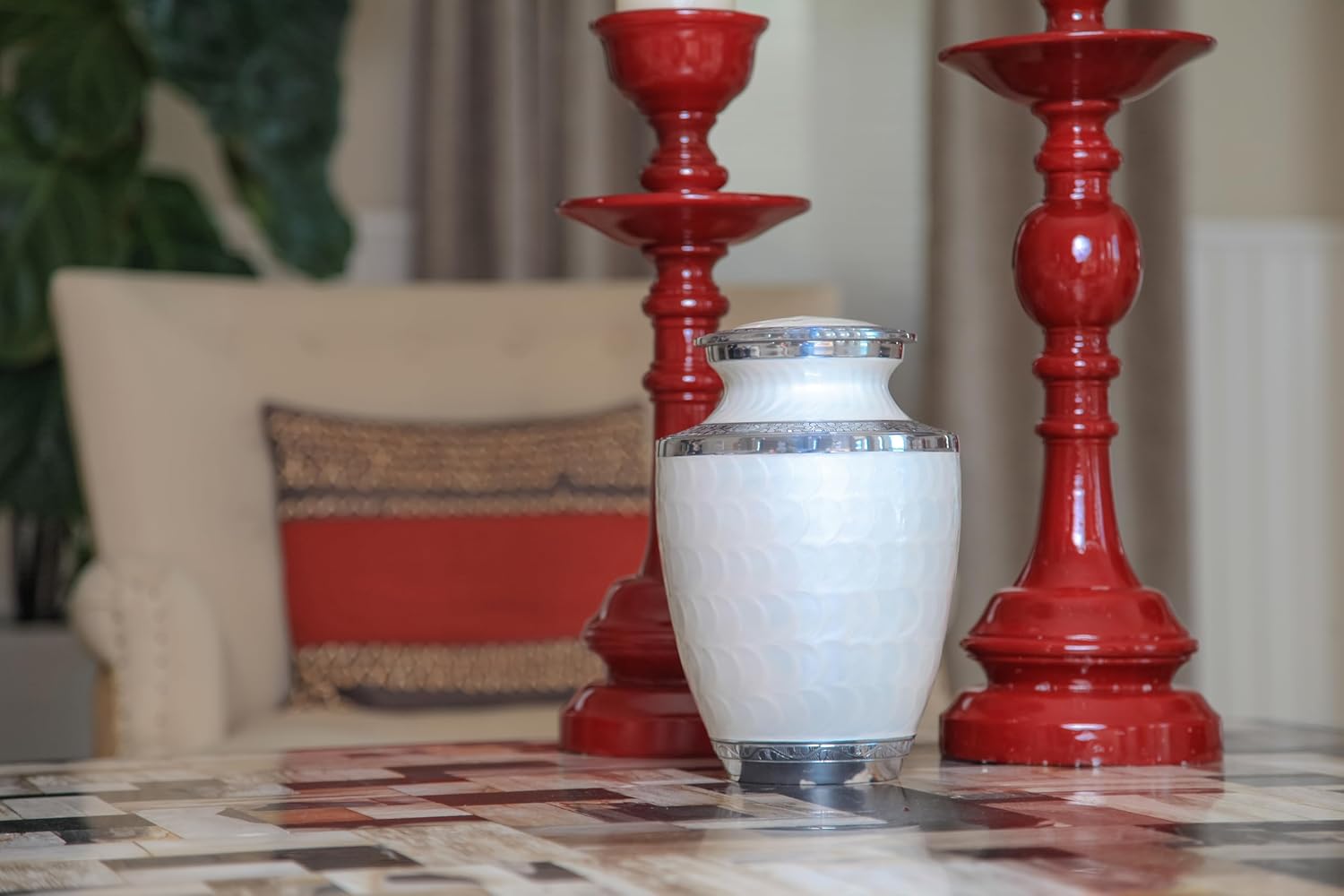 Cremation Urns for Human Ashes Adult Female & Male - Elegant Cremation Urns for Burial with Velvet Bag, Handcrafted Funeral Urns for Adult Ashes Men & Women - Silver Pearl, Large