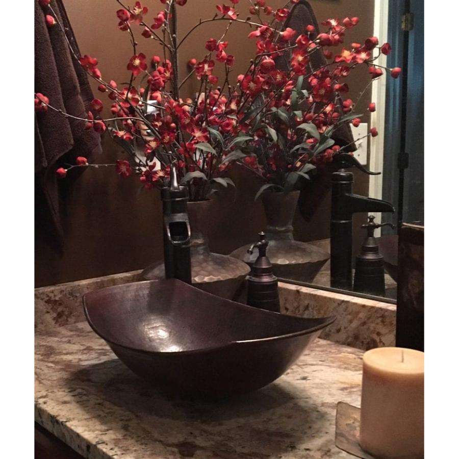 Hammered Copper Vessel Sink Set with Faucet and Drain, Handmade Rustic Bathroom Vanity Basin, Antique Finish Countertop Wash Bowl for Farmhouse Decor
