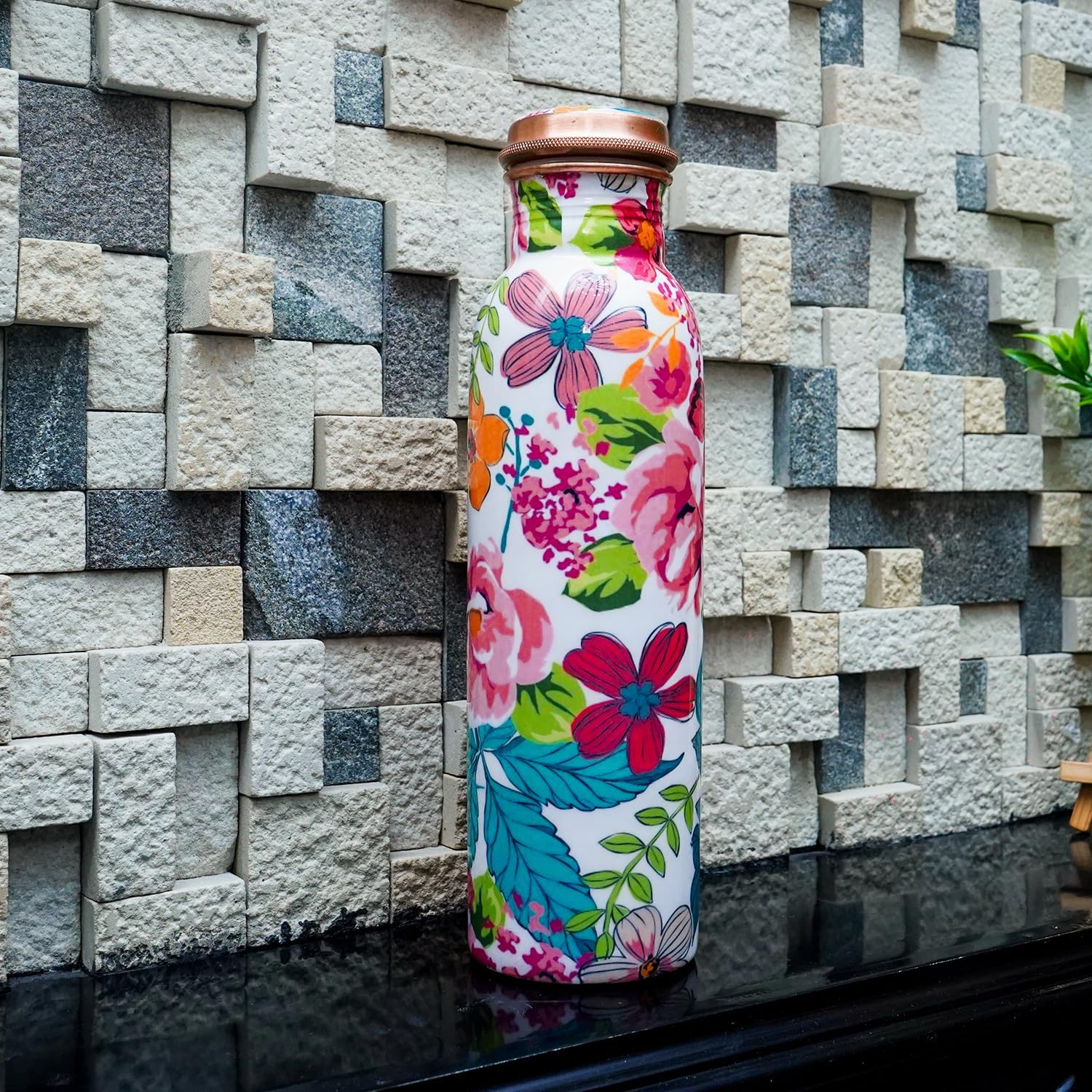 Pure Copper Water Bottle 34 Oz Leak Proof 100% Pure - Ayurvedic Copper Vessel - Drink More Water And Enjoy The Health Benefits Immediately - For Gym, Yoga Bottle (Printed 2)