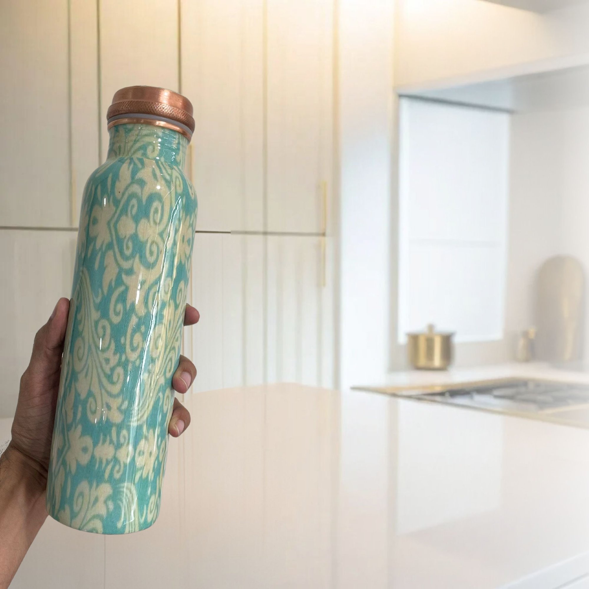 34 oz Copper Water Bottle Leakproof Durable Metal Travel Bottle – Abstract Blue