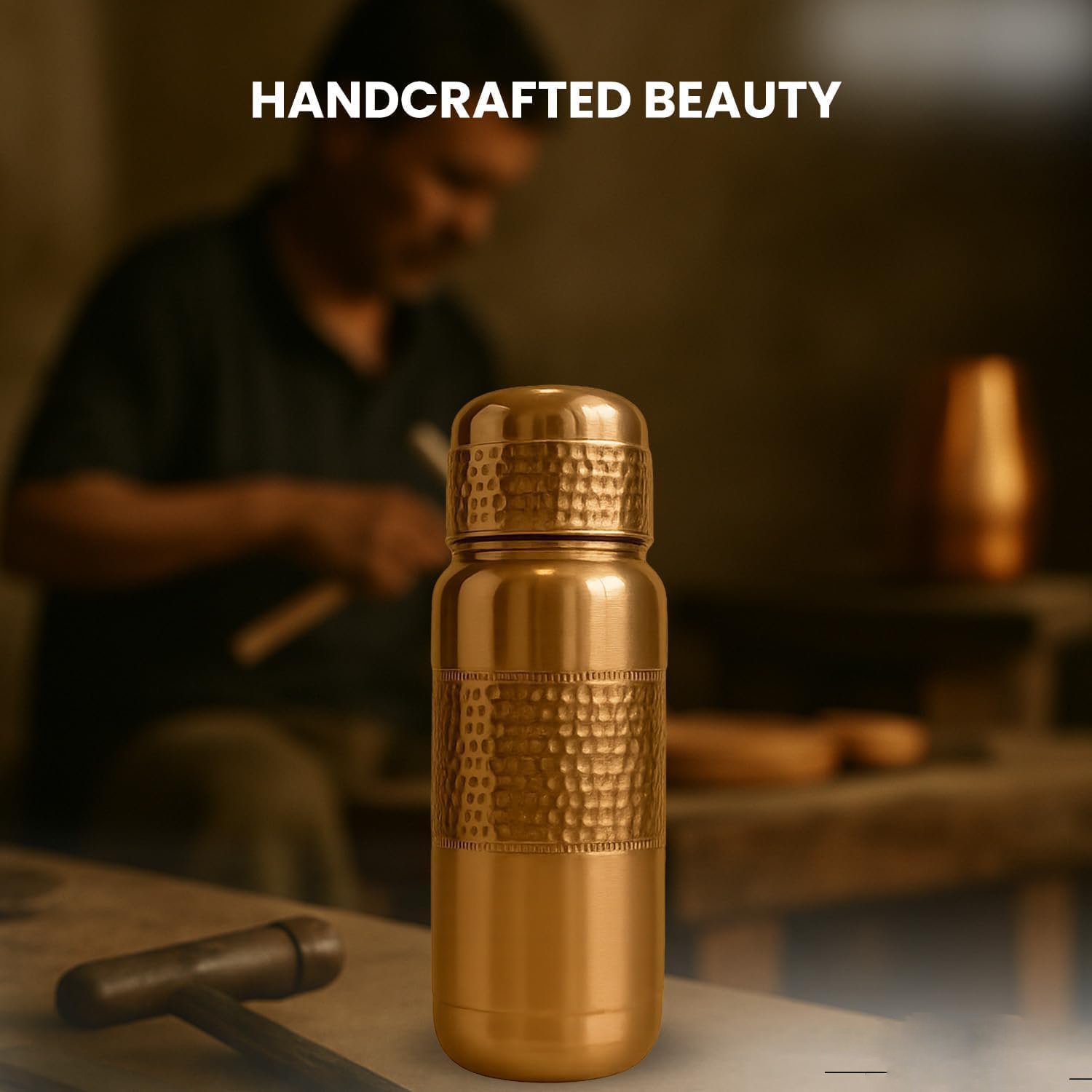 Pure Copper Water Bottle 64 oz with Lid – Leak-Proof Ayurvedic Vessel for Digestion, Immunity & Daily Hydration | Lightweight, Eco-Friendly Travel Bottle, Ideal Wellness Gift