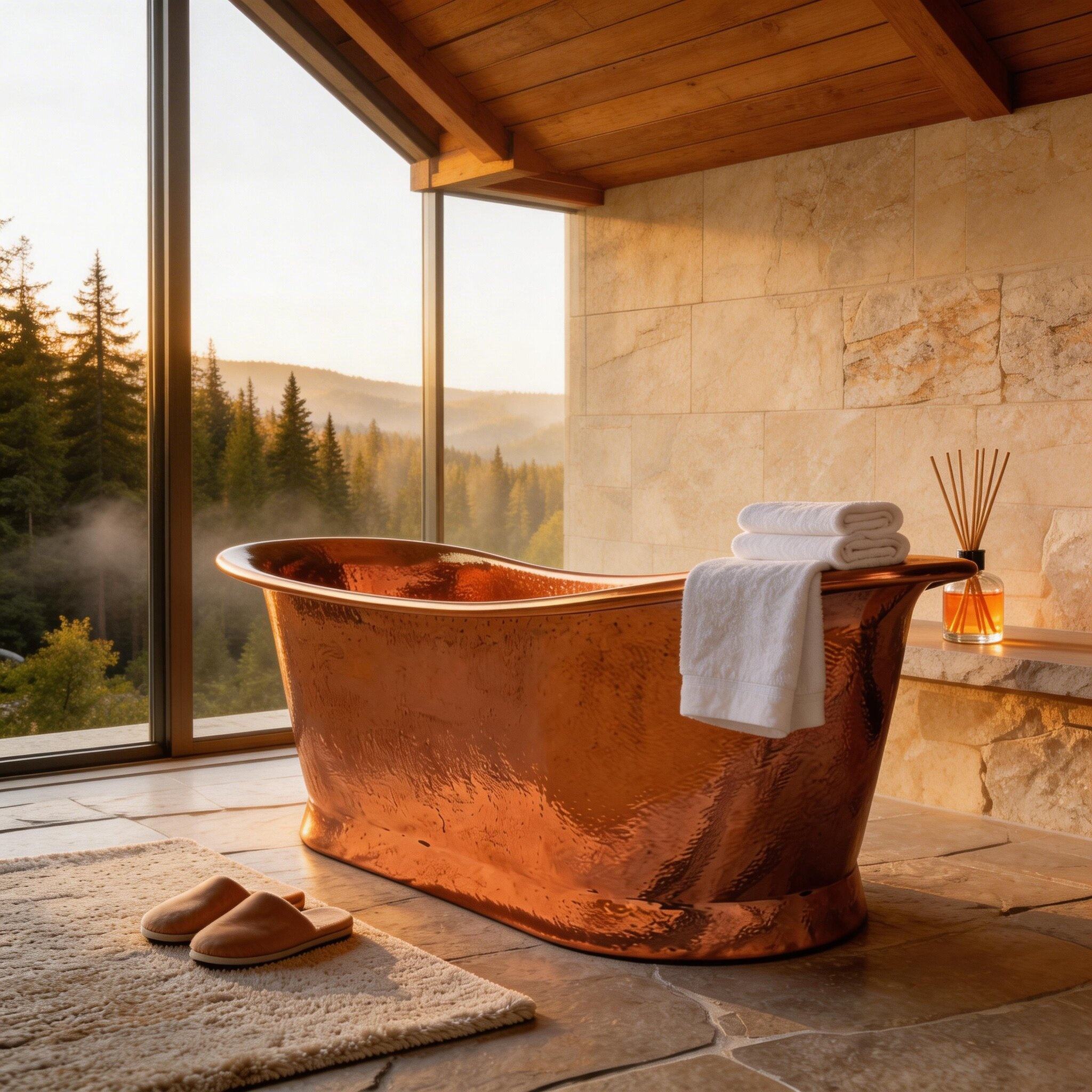 Solid Copper Freestanding Bathtub – Handcrafted Vintage Soaking Tub for Timeless Bathroom Luxury
