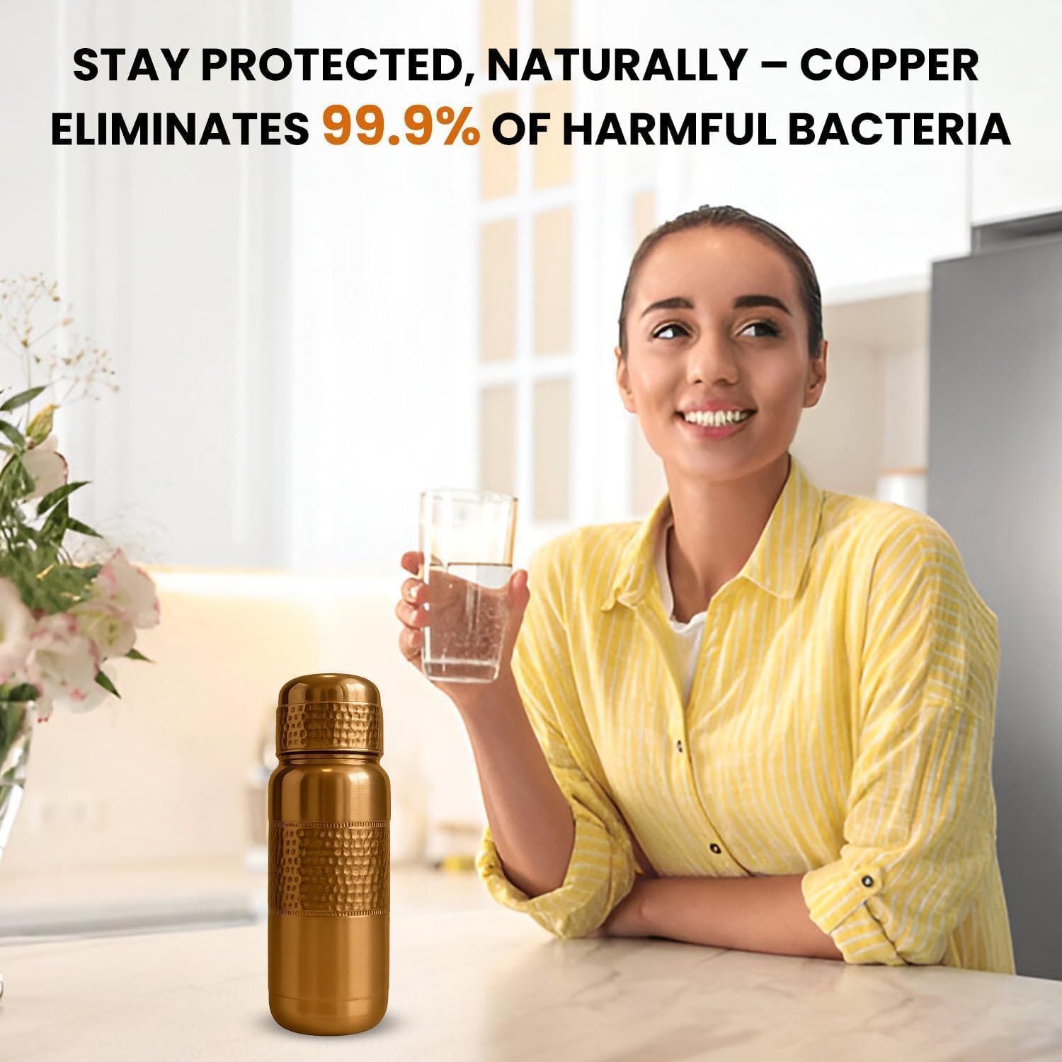 Pure Copper Water Bottle 64 oz with Lid – Leak-Proof Ayurvedic Vessel for Digestion, Immunity & Daily Hydration | Lightweight, Eco-Friendly Travel Bottle, Ideal Wellness Gift