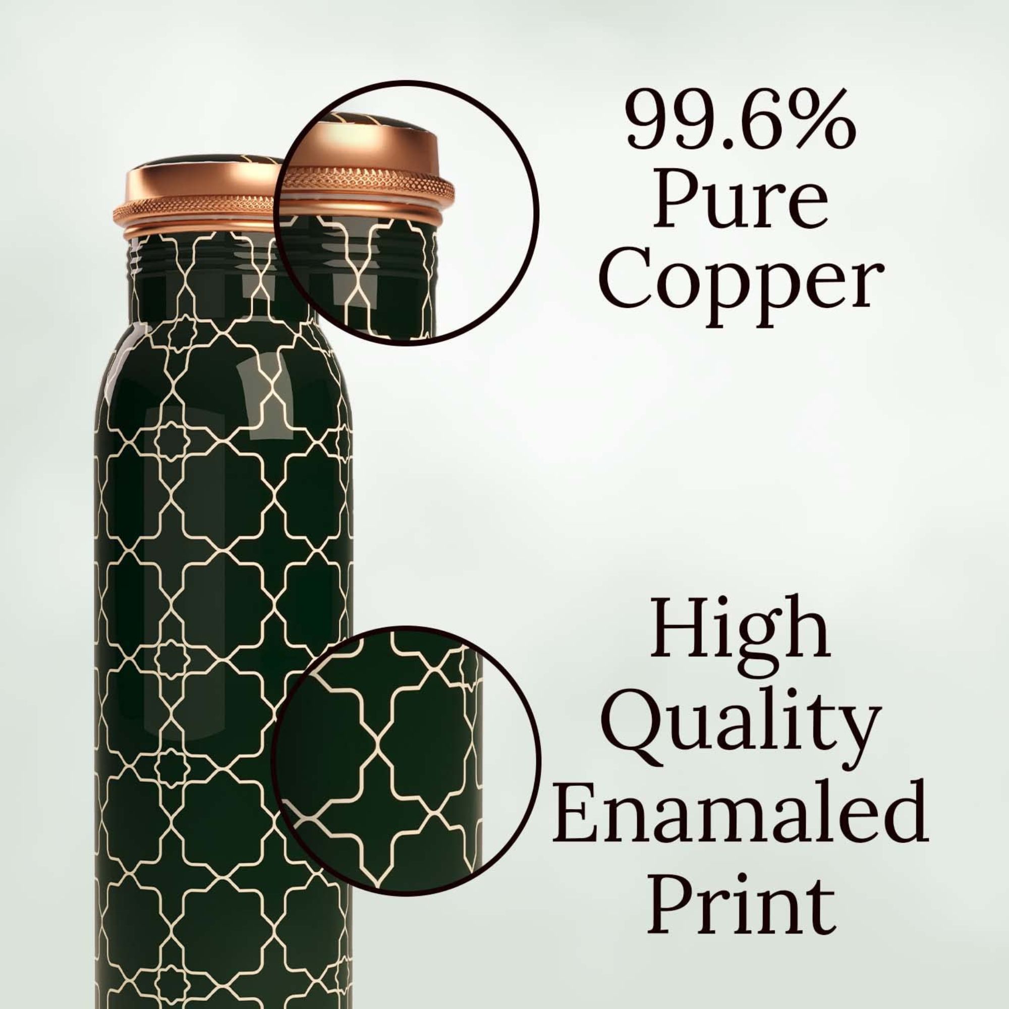 Pure Copper Water Bottle For Drinking with Arabic Green Printed Standard Design Gifts for Him and Her
