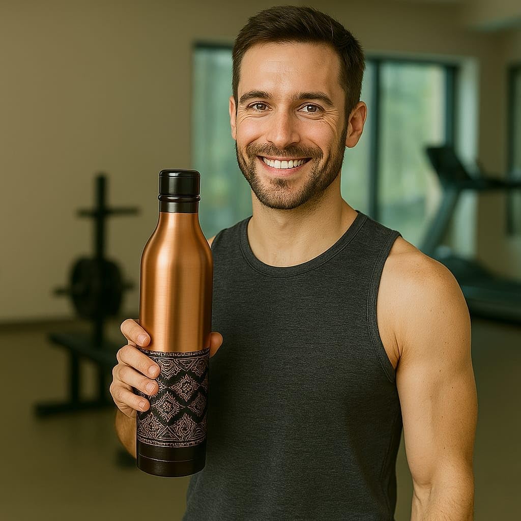 Pure Copper Water Bottle | Seamless Leakproof Water Bottle For Home, Office, Hotel, Travelling and Gifting | Drink More Water and Immediately Reap the Health - 25.3 Oz