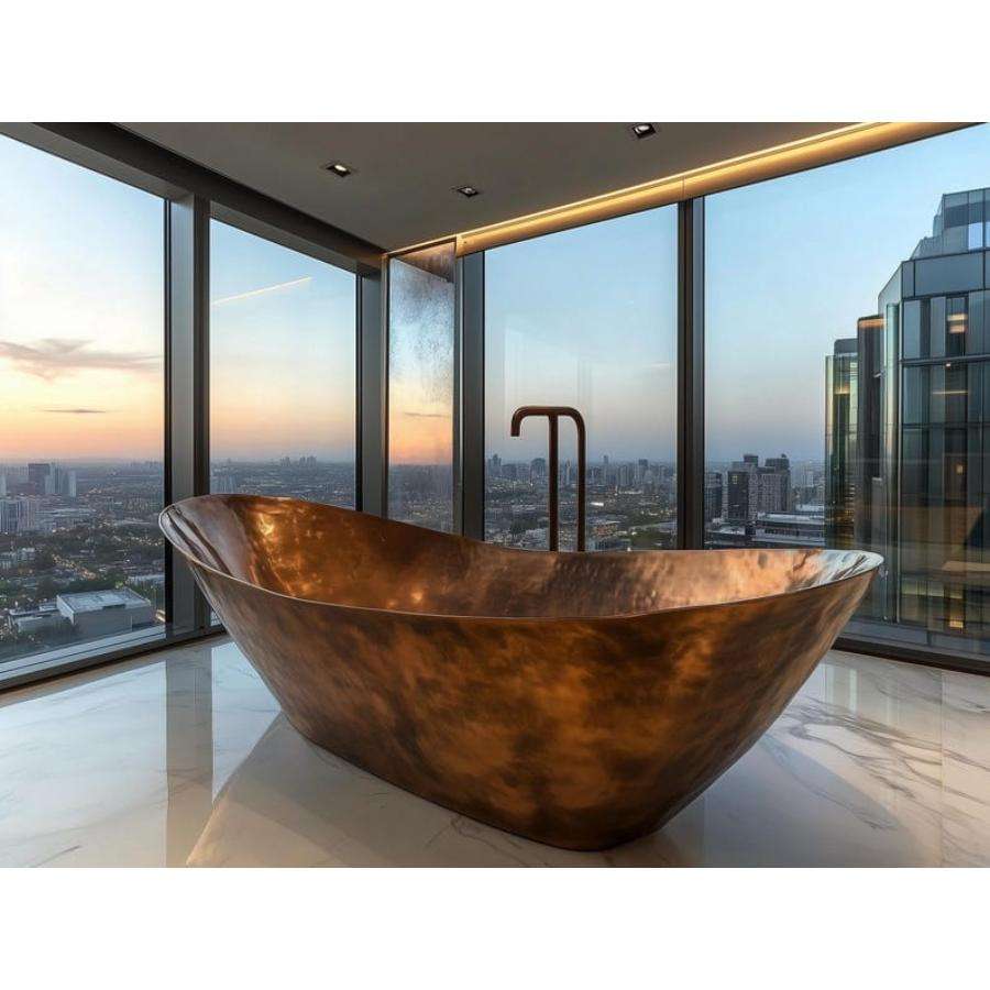 Luxury Copper Freestanding Bathtub – Handcrafted Vintage Soaking Tub for Elegant Bathroom Interiors