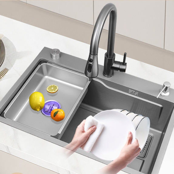 Premium Stainless Steel Single Bowl Kitchen Sink with Pull-Out Faucet – Modern Luxury Design