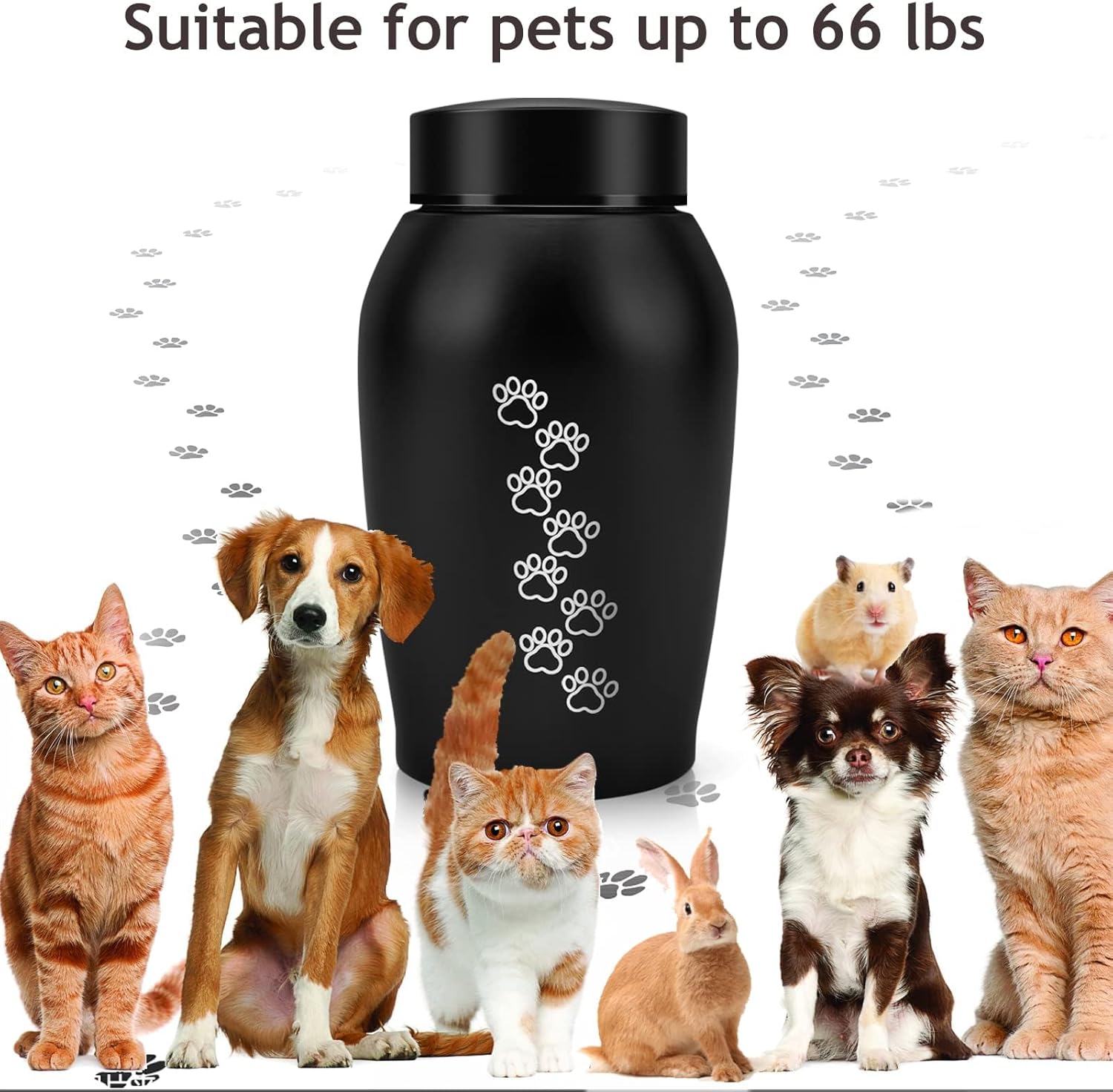 Large Pet Urn - Metal Paw Print Cremation Urn for Dogs and Cats, Black Stainless Steel Memorial Ashes Holder, Remembrance Gift
