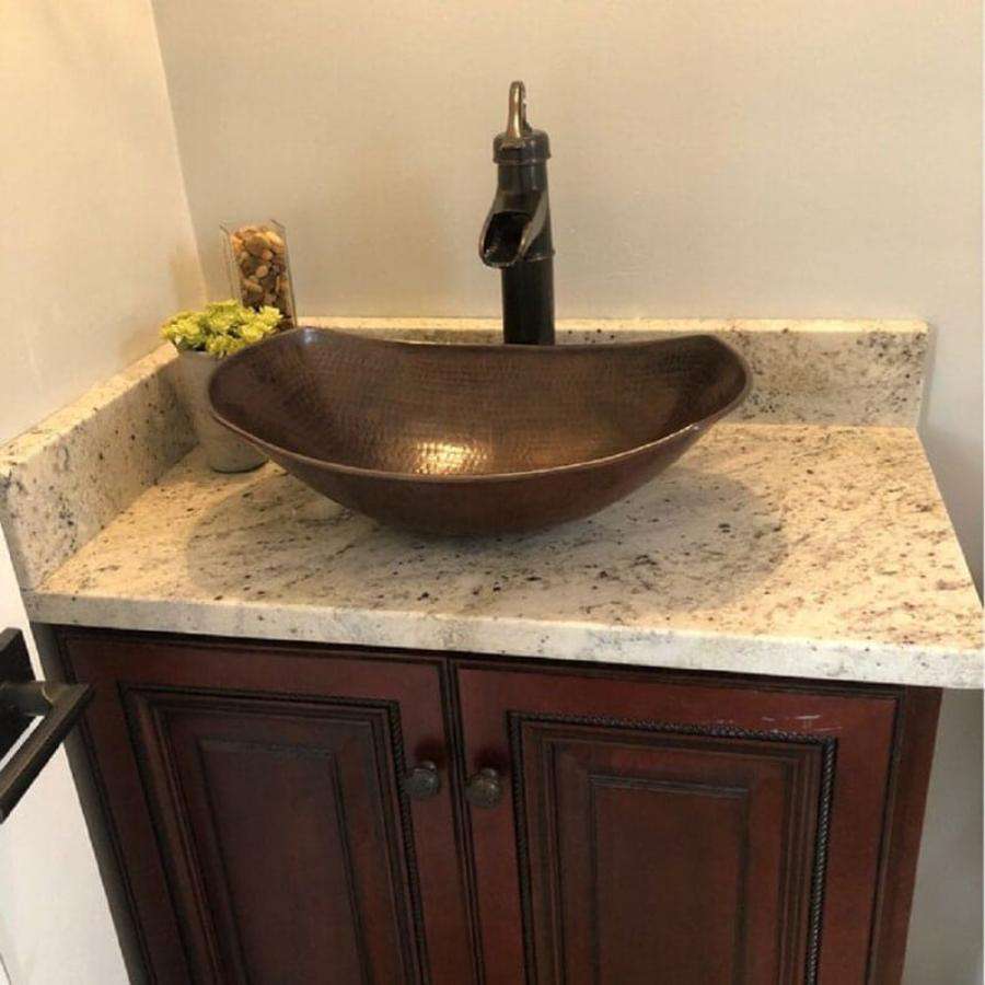 Hammered Copper Vessel Sink Set with Faucet and Drain, Handmade Rustic Bathroom Vanity Basin, Antique Finish Countertop Wash Bowl for Farmhouse Decor